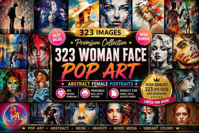 300+ Pop Art Woman Face Bundle