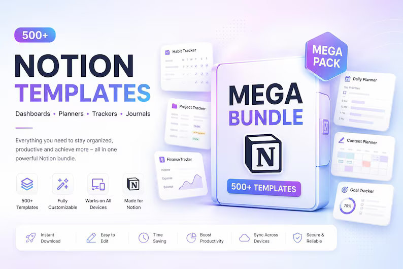 500+ Notion Templates Mega Pack