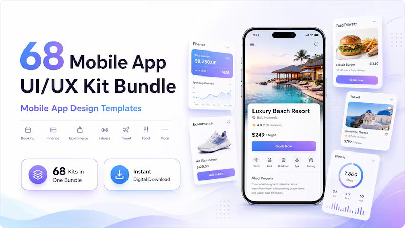 68 Mobile App UI/UX Kit Bundle