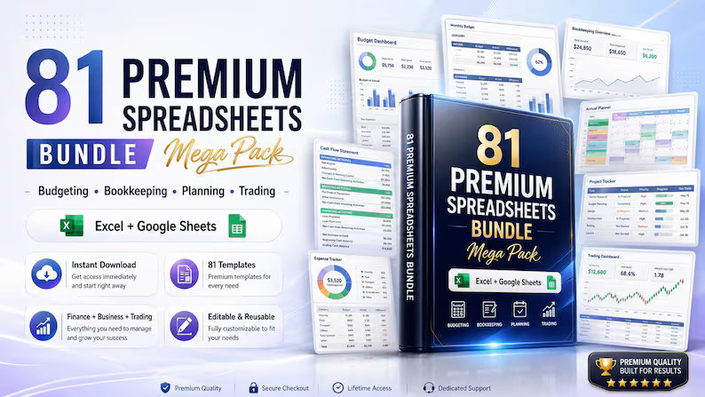 81 Premium Spreadsheets Bundle Mega Pack